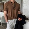 Spring and Summer Men's Knitted All-match Trend T-shirt Solid Color Men's Thin Loose Casual Lapel Polo Shirt