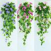 Fake Plant Flower Realistic Vivid Waterproof Hanging Artificial Silk Morning Glory Imitation Flower for Home