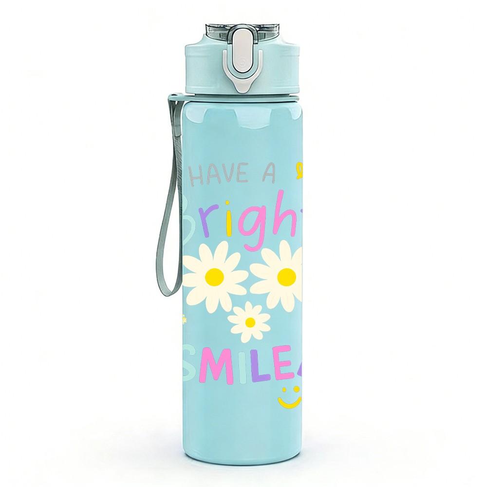 1PC Give A Bright Smile Letter 750ml Color Plastic Sports Water Bottle Leakproof Flip Straw Lid Suitable for Sports Office Home Use