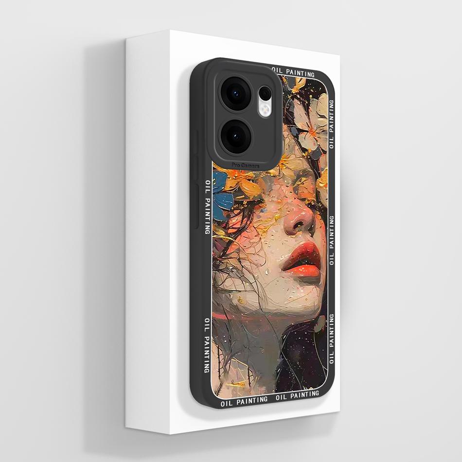 Case For Oppo Reno 13F 4G 5G Luxury Floral Print Soft Liquid Silicone High Quality Phone Shell For Reno13F Full Coverage Bumper