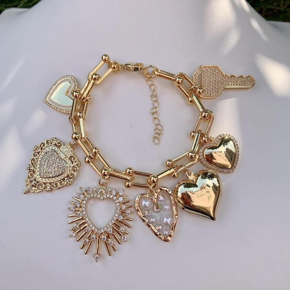 Exquisite Heart Necklace Bracelet Pearl Crystal Love Necklace Light Luxury Jewelry Suit Gifts