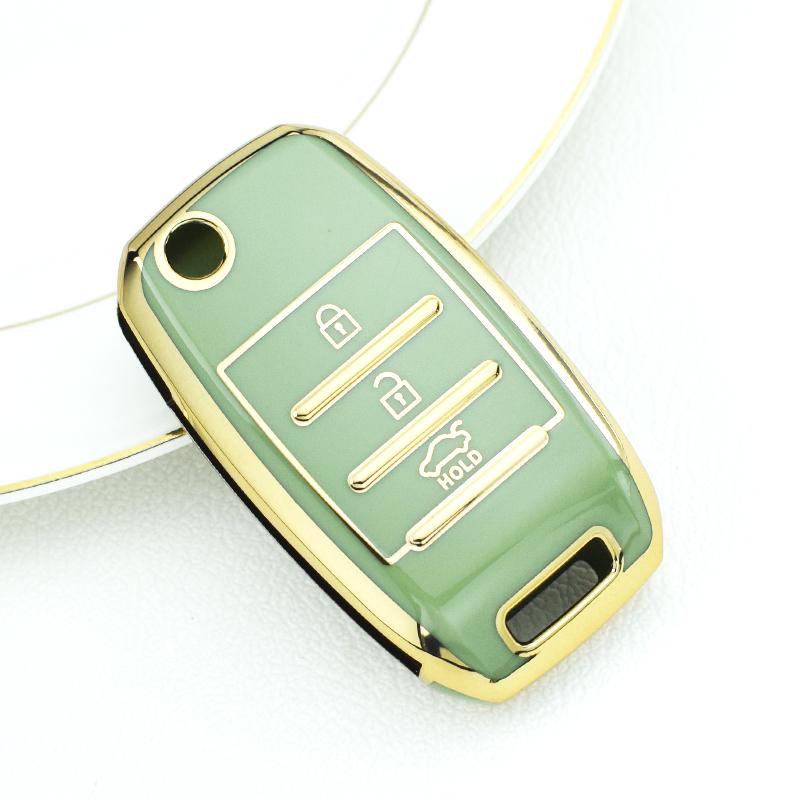 3 Buttons Gold Edge Auto Shell Fob For KIA Sportege Picanto Optima Soul Ceed RIO 3 K2 K3 K4 K5 Sorento Forte Stinger Cerato TPU Car Key Case Cover