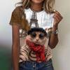 Fun Animal Pattern Women's T-shirt Cat Print Casual Short Sleeved Top