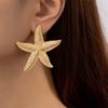 Exaggerated Boho Large Metal Starfish Stud Earrings for Women Ladies Trendy Summer Gold Color Earrings 2024 Fashion Jewelry New