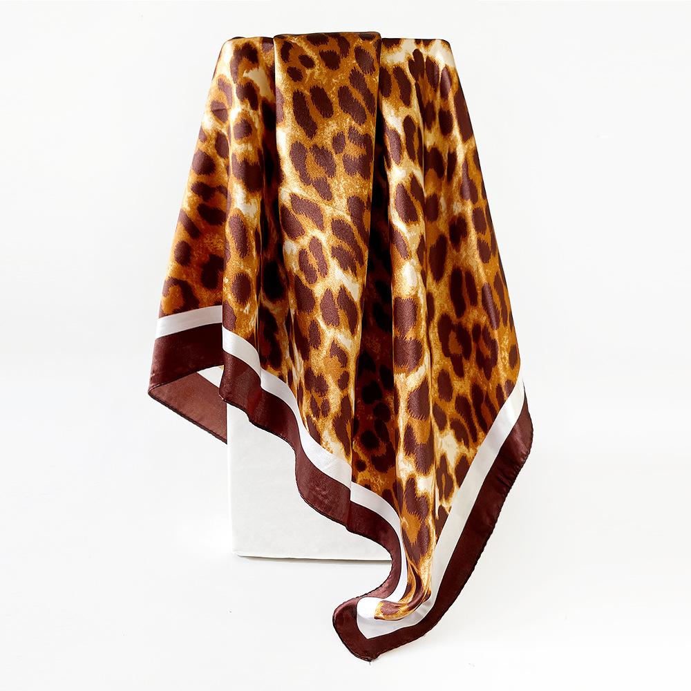 90s print leopard print elegant fashion headscarf faux silk women's versatile head wrap retro satin square scarf