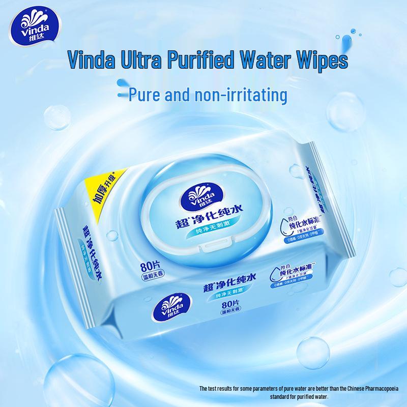 Vinda Pure Water Wet Wipes – 80 Count, Large Package, Clean & Sanitary, Household & Baby Use