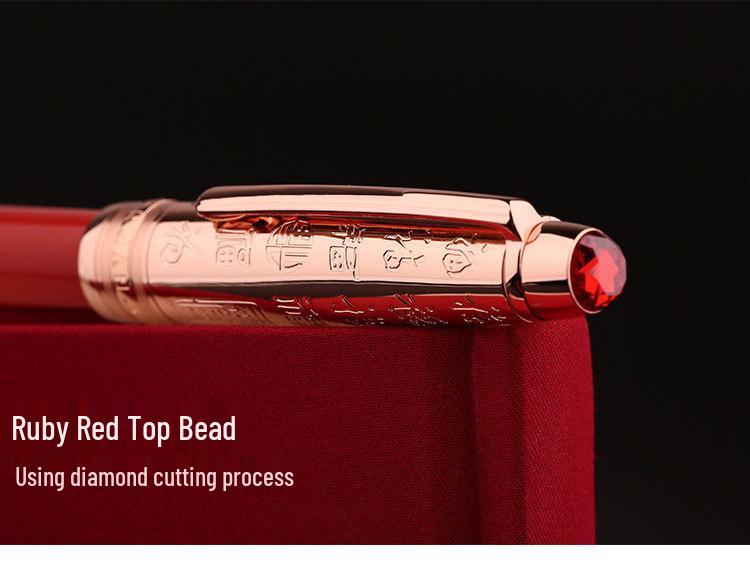 MoonMan P135 Fountain Pen, Fine Nib, Fu Character, Limited Edition Gift Box, Red Rose Gold Unisex
