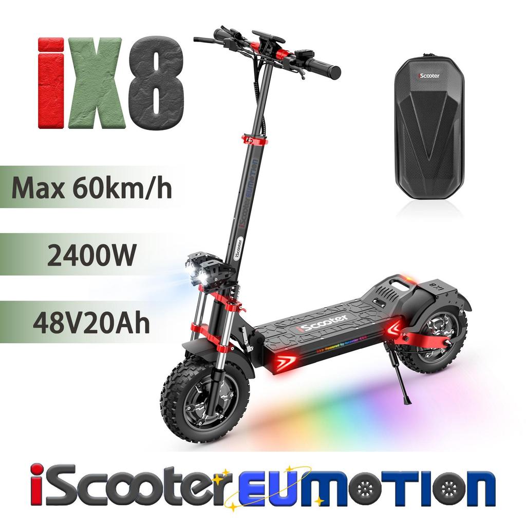 iScooter Внедорожный электросамокат IX8 - 1200 Вт Двойной двигатель, 69 км запас хода, 12" шины и гидравлическая подвеска для езды по любой местности