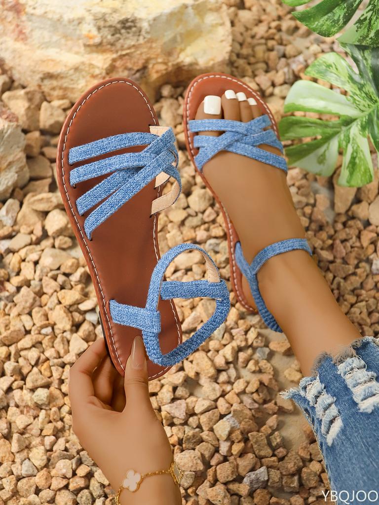 Мода 2025 Новые женские повседневные уличные сандалии Простые и модные плетеные пляжные туфли на плоской подошве Дышащие и универсальные женские туфли