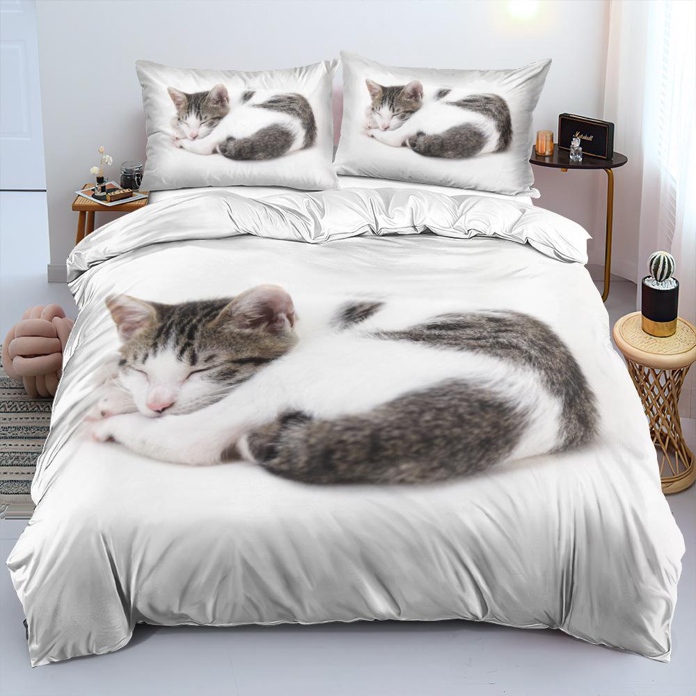 3D Digital Printed Bedding Set Pet Cat Series Duvet Cover and Pillow Case 2/3 Pieces of Microfiber Fabric for Home Decoration