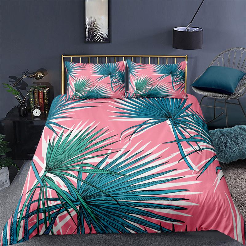 Soft Palm Leaves Comforter Cover Microfiber Tropical Botanical Leaves Bedding Collection Double Monstera Leaf Floral Print Duvet Cover