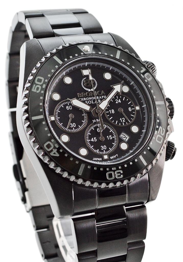 Watch Bronica Date Display Solar 20 ATM Water Resistant Watch [BRONICA] Diver's BR-821-BBK (Black)