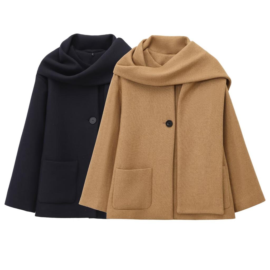 European and American style, new women's clothing, blended with scarf, round neck long-sleeved coat and coat 2095141.