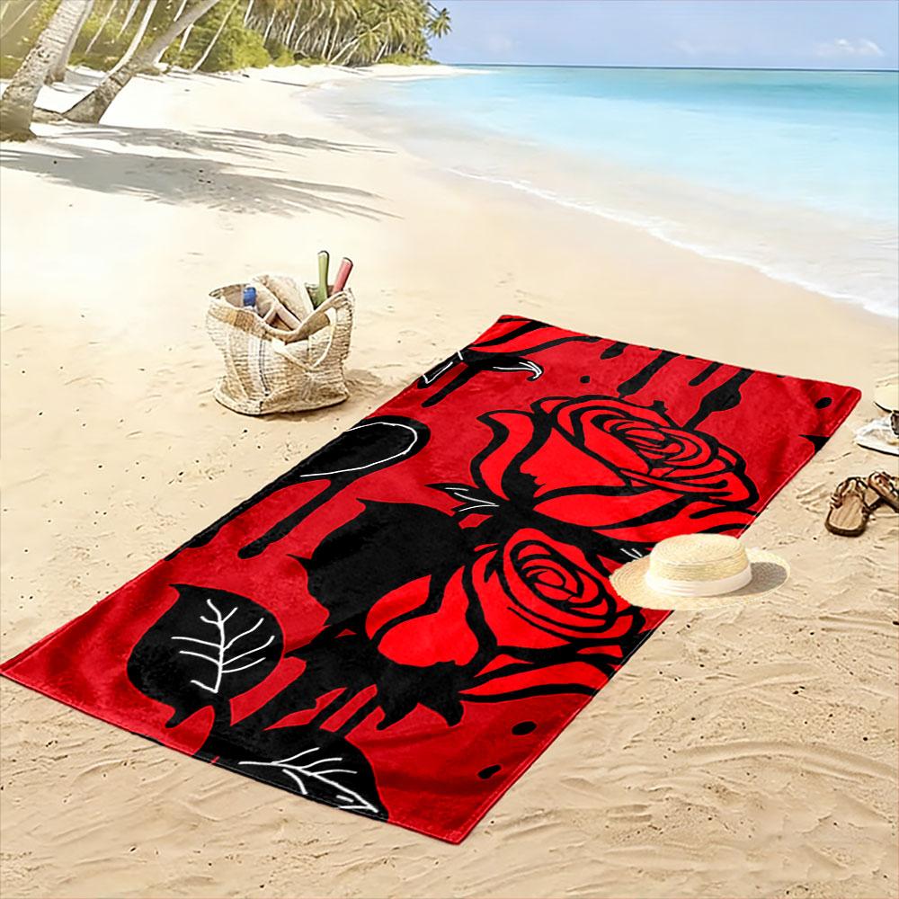 Bold crimson roses flourish Print beach towel, quick drying, suitable for travel, outdoor sports, jogging, the beach and swimming, gift