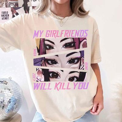 Ретро Футболка Comfort Colors «Мои девушки тебя убьют» Huntrix Футболка для девушек Мира Руми Джои Футболка, Мерч Охотника на демонов Подарок