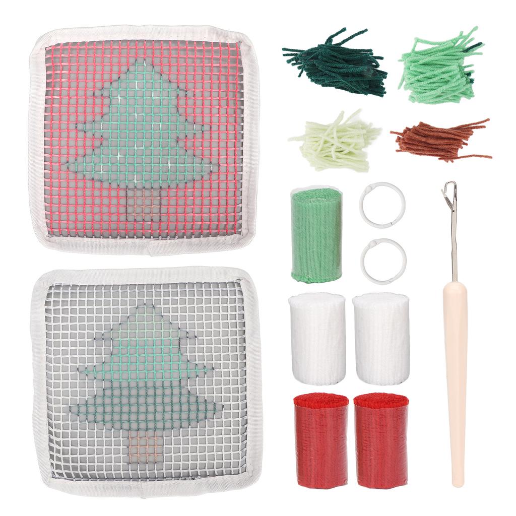 Latch Hook Kit Cute Christmas Tree Pattern DIY Crochet Cup Mat Soft Comfortable Colorful Latch Hook