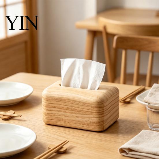 Wooden Tissue Box Holder Solid Wood Box, Rectangular Dispenser, Flip Top Natural Grain Lid Napkin Case for Living Room Bedroom And Hotel Office Desk
