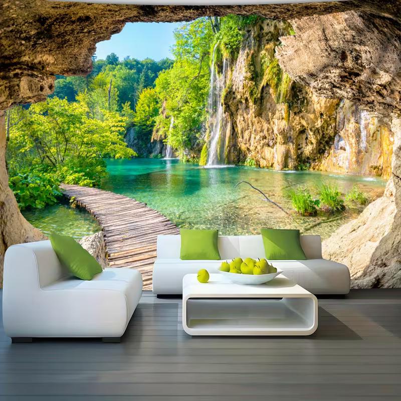2D Waterfall Lake Backdrop for Photography & Live Streaming
