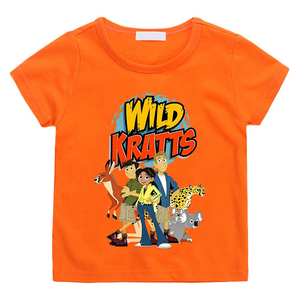Wild Kratts 100% Хлопок Детская Футболка Мультяшный Принт Футболки 2-12 лет Милые Девочки Крутые Мальчики Короткий Рукав Детские Топы с Круглым Вырезом Лето