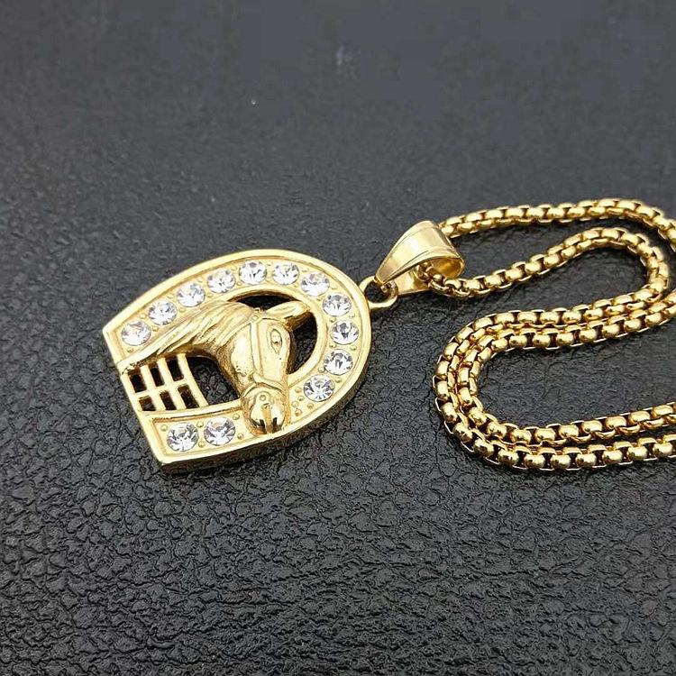New Gold Color Horseshoe Stainless Steel Necklace Horse Pendant Necklace Brand Necklaces Wmen Women's Fashion Jewelry Gift