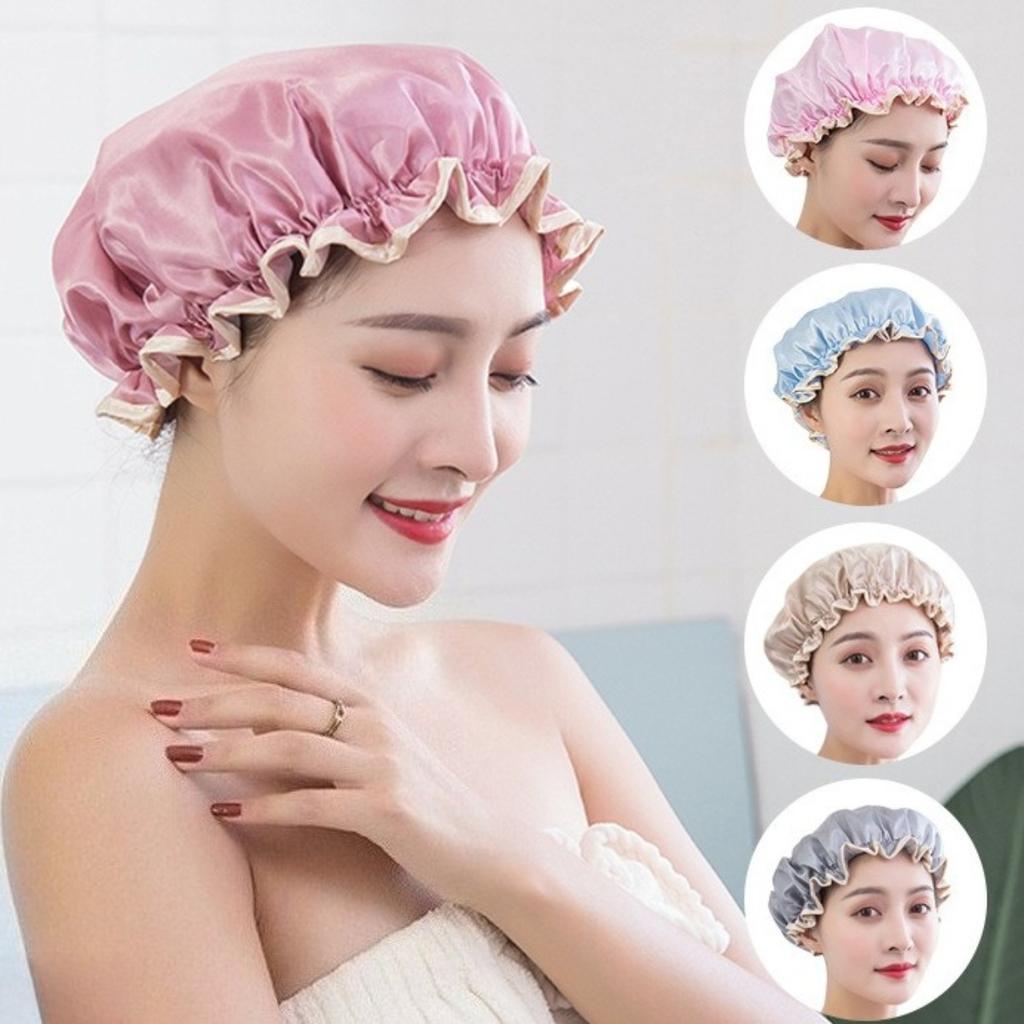 Double Layer Women Shower Cap Waterproof Oil Proof Kitchen Hair Cover Reusable Hair Bonnet for Sleeping Bathroom Accessories