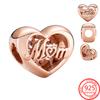 Классическое серебро 925 пробы, розовое золото, сердце, спасибо, мама, сердце, подвеска, подходит для модного браслета, ювелирные изделия для мамы, подарок на день рождения