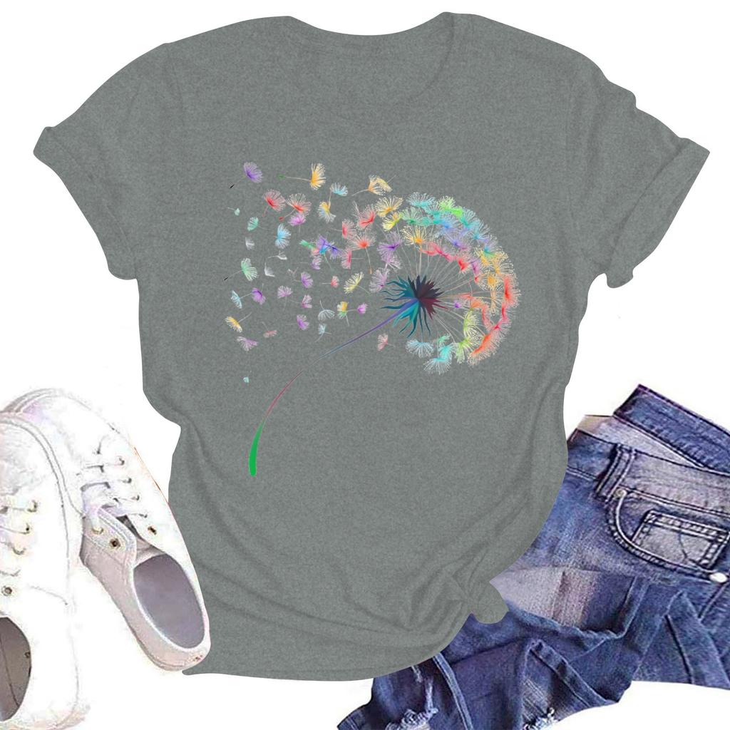 Женская повседневная свободная футболка с принтом, круглый вырез, пуловер, короткий рукав, топ