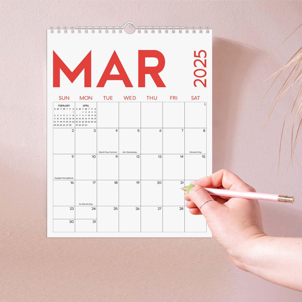 Calendar 2025,  Color Calendar 12 Months, Double Coil Spiral Binding Monthly Planning Calendar