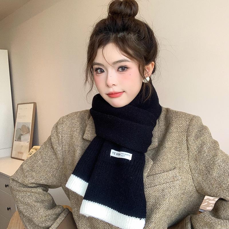 Вязаный шерстяной шарф в японском и корейском стиле для женщин - Теплая зимняя манишка, Идеальный новогодний красный рождественский подарок