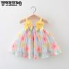 Летнее платье для девочек Детское корейское платье принцессы для малышки Платье на бретелях с цветами