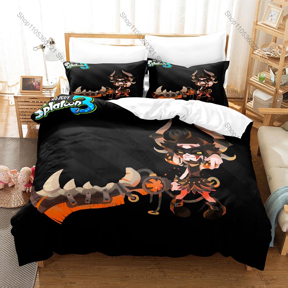 Splatoon 3 3PCS Bedding Set, Duvet Cover + 2 Pillowcases, Colorful Game Print Soft Microfiber for Gaming Fans Decor
