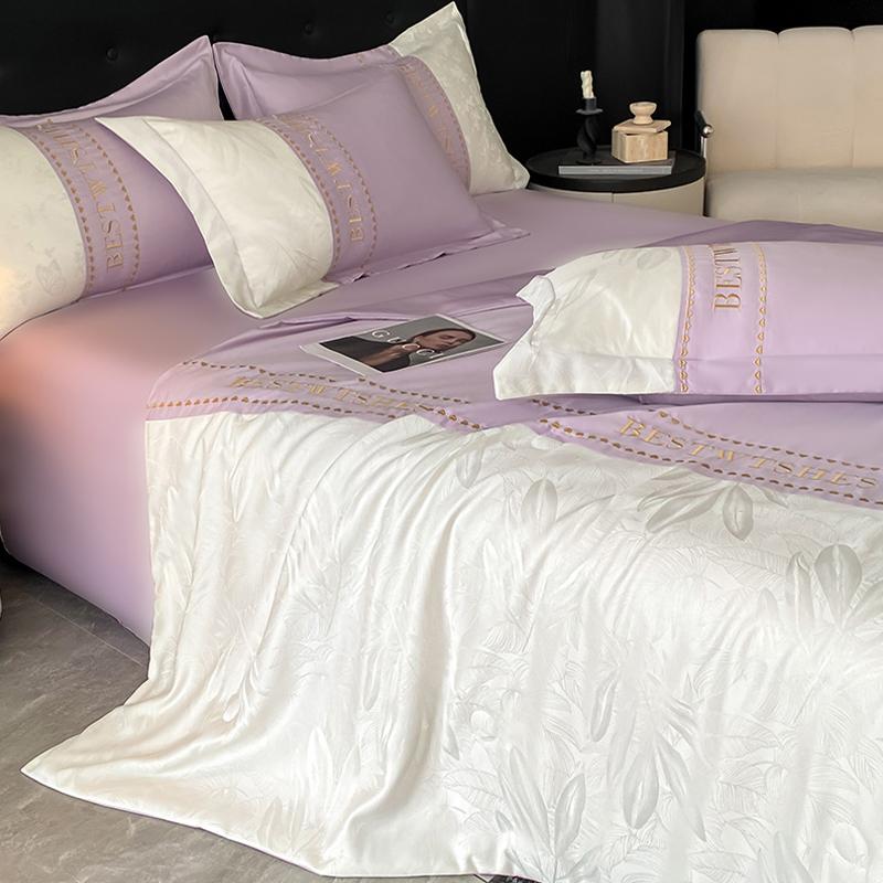 Sleepy Grace Ice Silk Embroidered Splicing Jacquard Water Washed Tencel Summer Quilt Set of Four