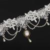 Vintage Punk Tassel Imitation Pearl White Choker Women Jewelry Bridal Lace Necklace
