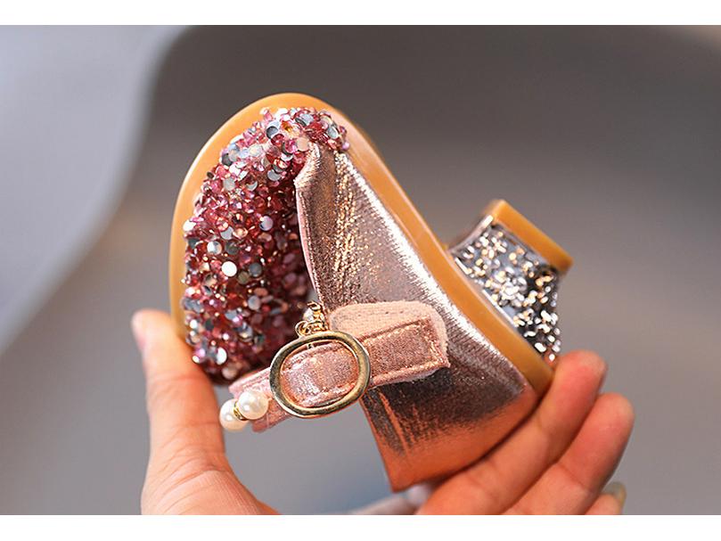 Туфли из кожи на высоком каблуке с кристаллами для девочек — туфли для подиума для маленьких девочек 2024 года.