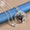 925 Sterling Silver Tree Round Pendant Necklace Jewelry