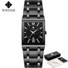 Fashion Stainless Steel Watches Men WWOOR Square Waterproof Quartz Watch Men Top Brand Luxury Gold Black Wristwatch For Man