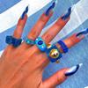 Ins Aesthetic 5PCS/SET Blue Color Theme Hyperbole Thick Resin Acrylic Rings Set for Women Girly Trendy DIY Party Ring Jewelry