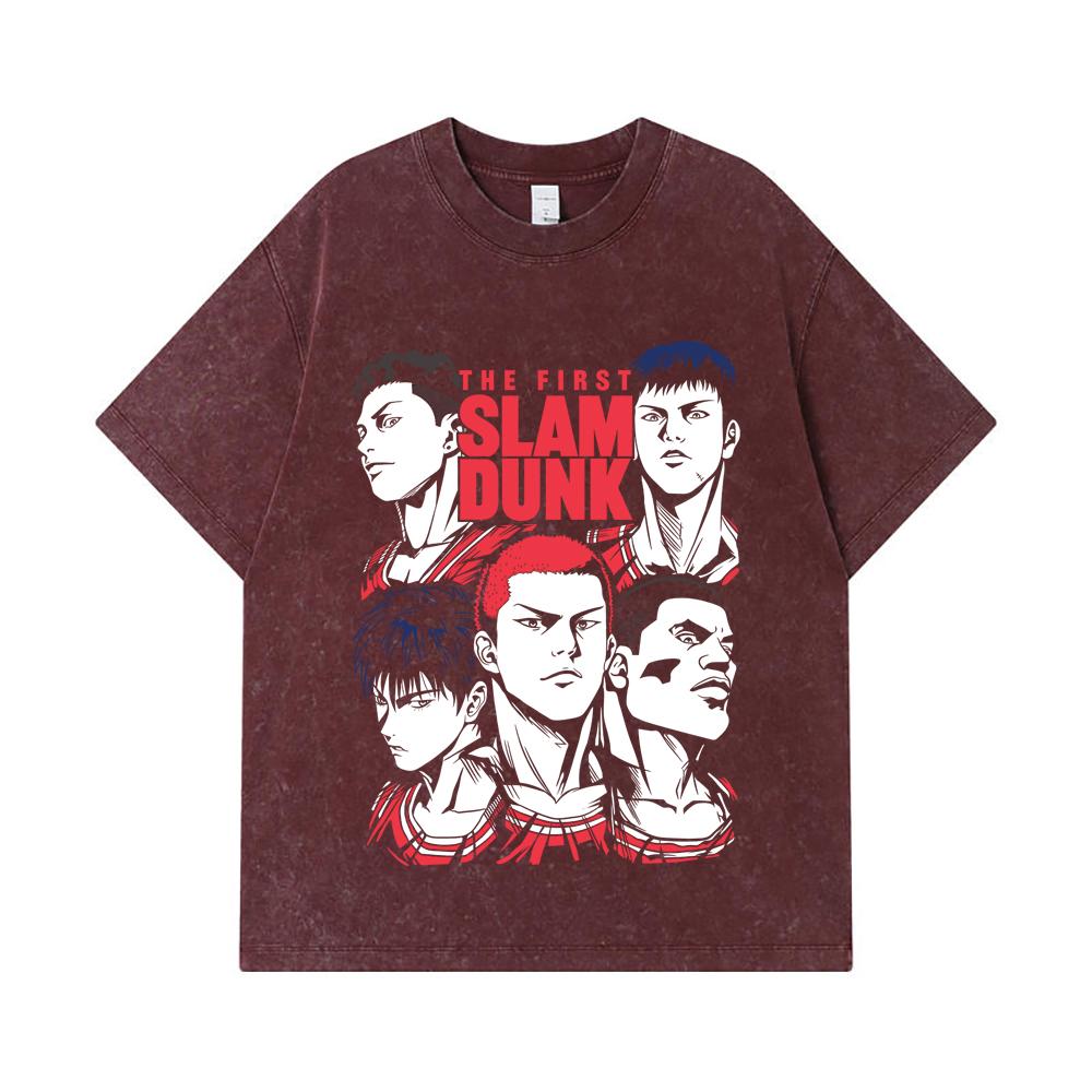 275 GSM Washed T-shirts 100% Cotton Slam Dunk V6 Print Unisex Heavy Cotton T Shirt