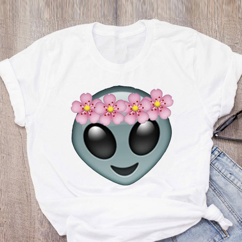 Футболка с принтом в виде мультяшного инопланетянина радужного цвета с коротким рукавом, женская одежда