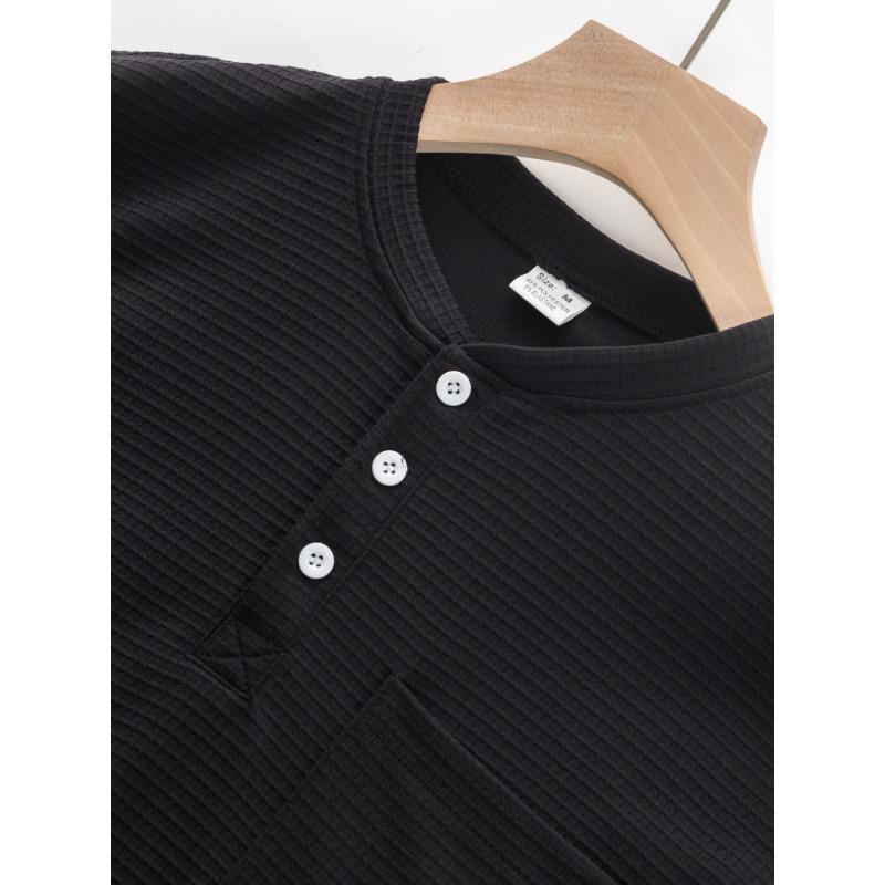Мужская футболка Henley с воротником-стойкой, длинным рукавом, вафельной текстурой, нагрудным карманом, мягкая, для повседневной носки, пуловер