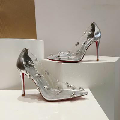 Мода 2025 Новые Летние Туфли-лодочки с Острым Носком из Прозрачного ПВХ, на Высоком Каблуке, Роскошные Туфли с Стразами в Сказочном Стиле