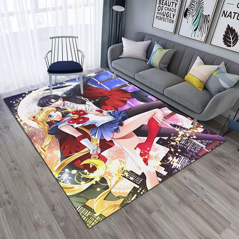 Cute cartoon theme Sailor Moon Tsukino Usagi cartoon rug Multifunctional household anti-slip decorative door mat, outdoor floor mat, and carpet Y7