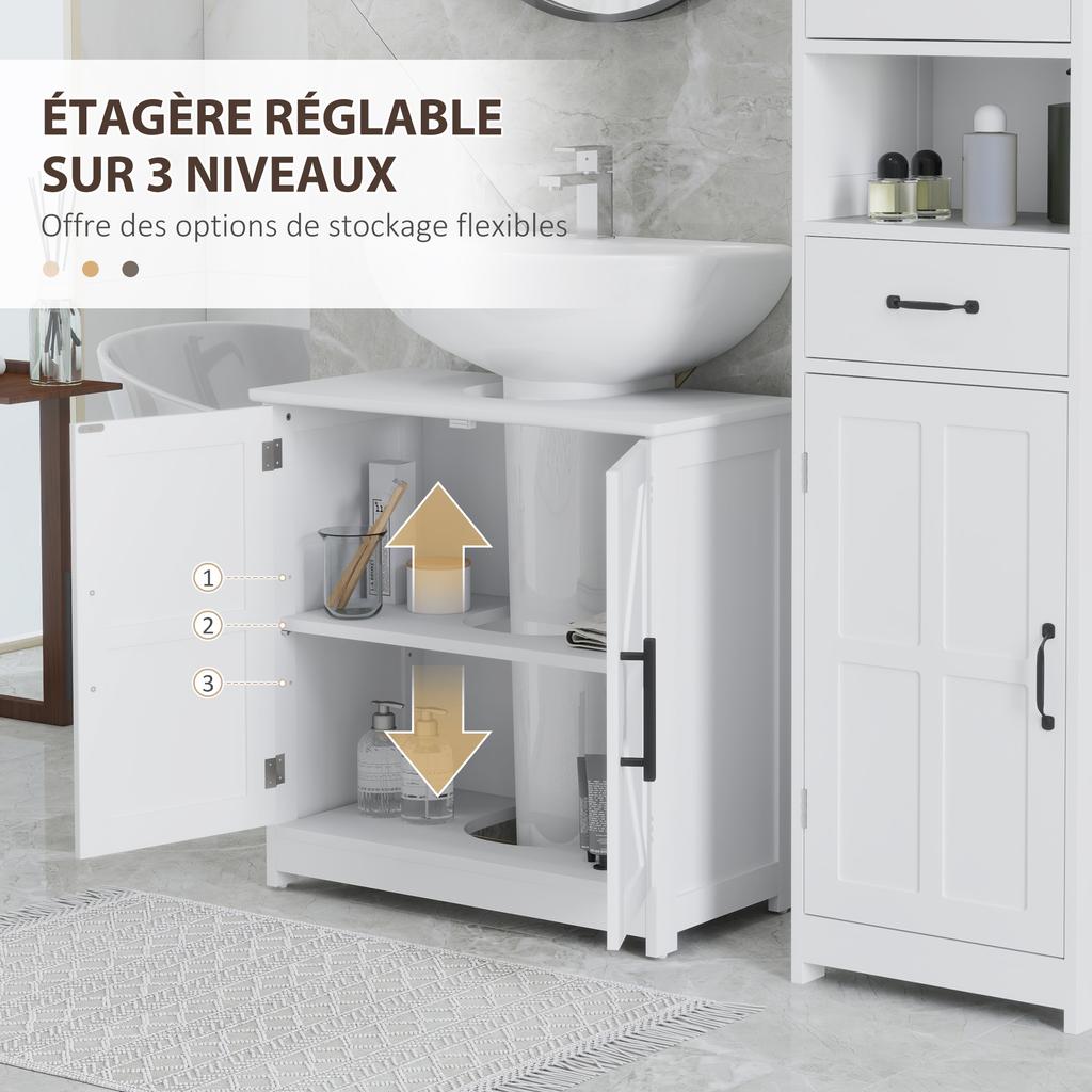 Under-sink Cabinet, Bathroom Cabinet with 2 Magnetic Barn-style Doors and Shelves, 60 x 30 x 60 cm, White