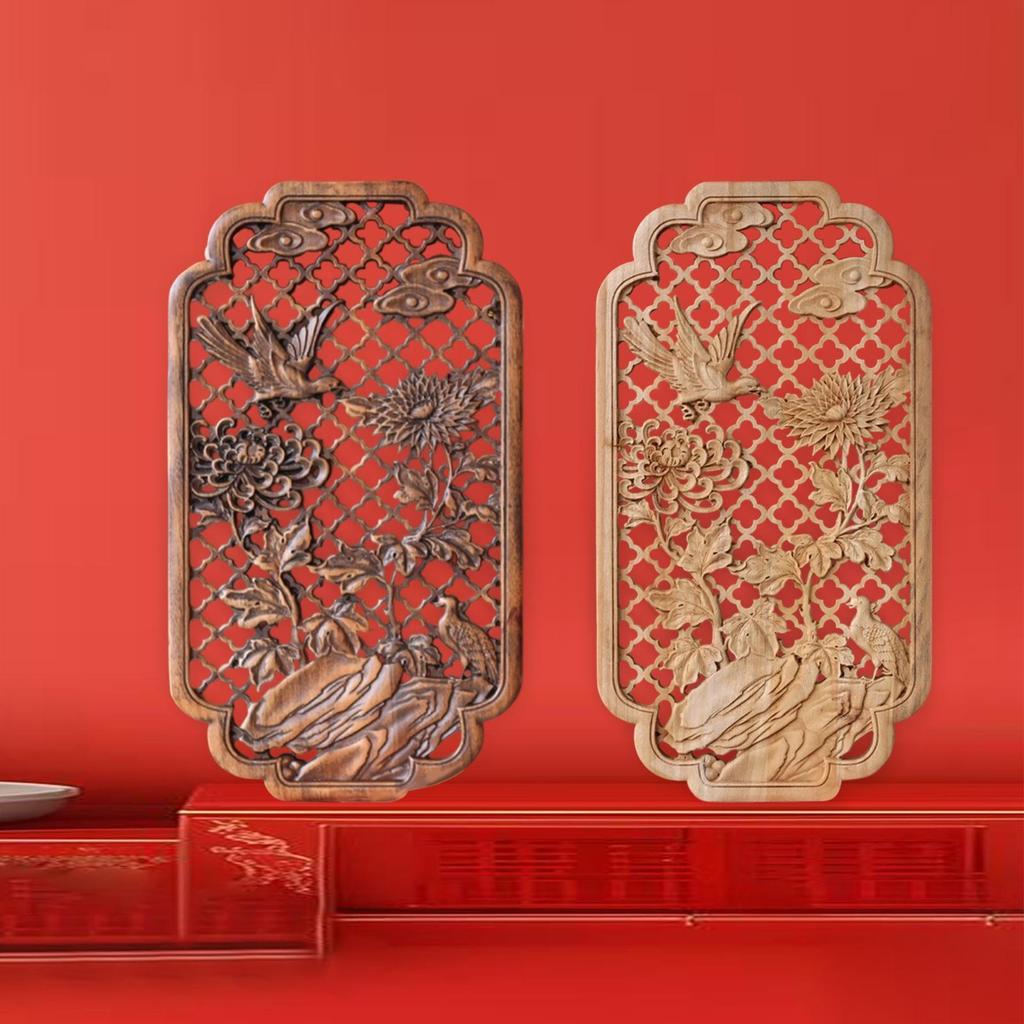 Carved Wood Panel, Home Decoration, Four Gentlemen - Chrysanthemums, Hanging Piece,