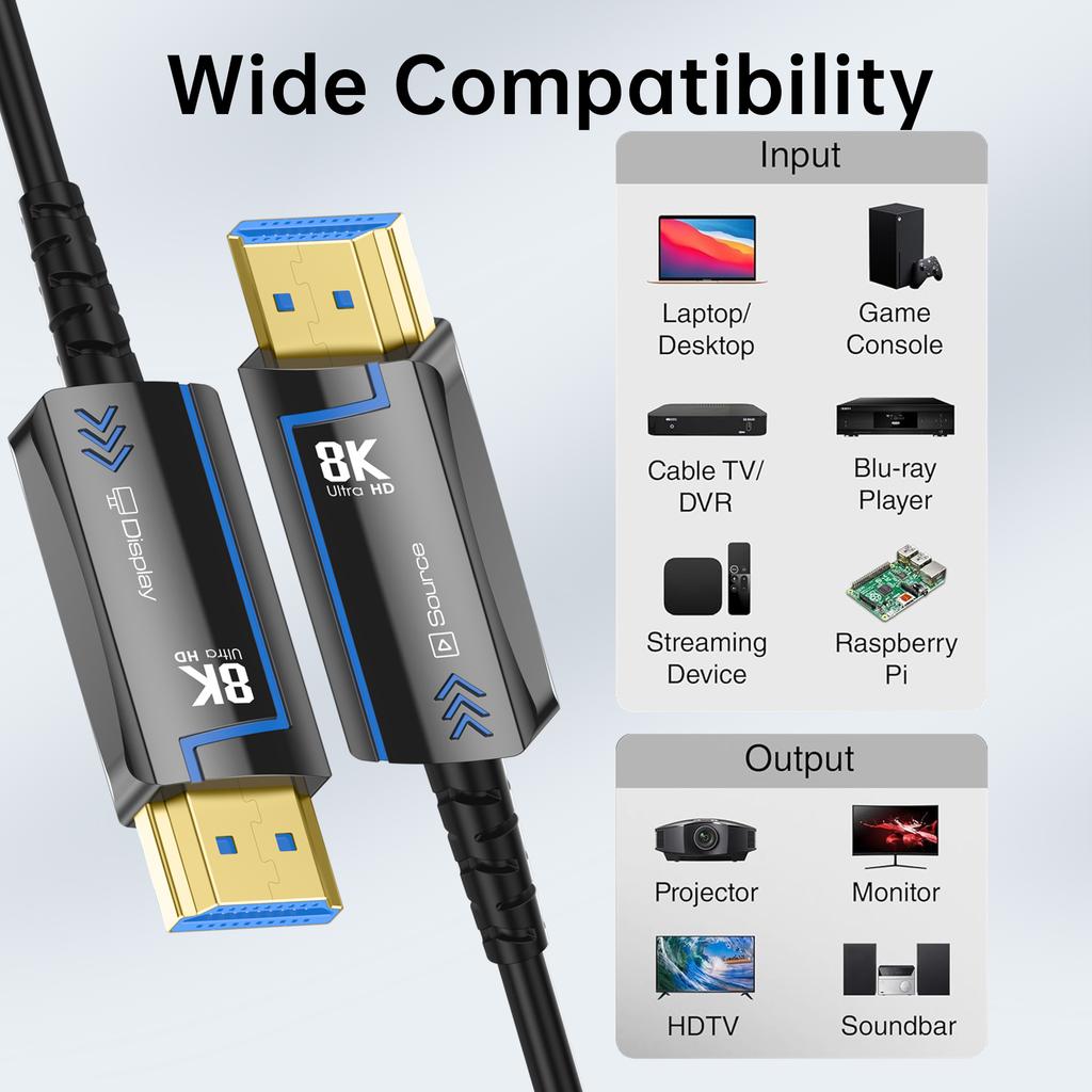 Оптический HDMI 2.1 кабель 48 Гбит/с, поддержка 8K@60Hz 4K@120Hz HDR eARC HDCP, высокоскоростной HDMI-шнур для PS5, HD-телевизора, Blu-ray, компьютера