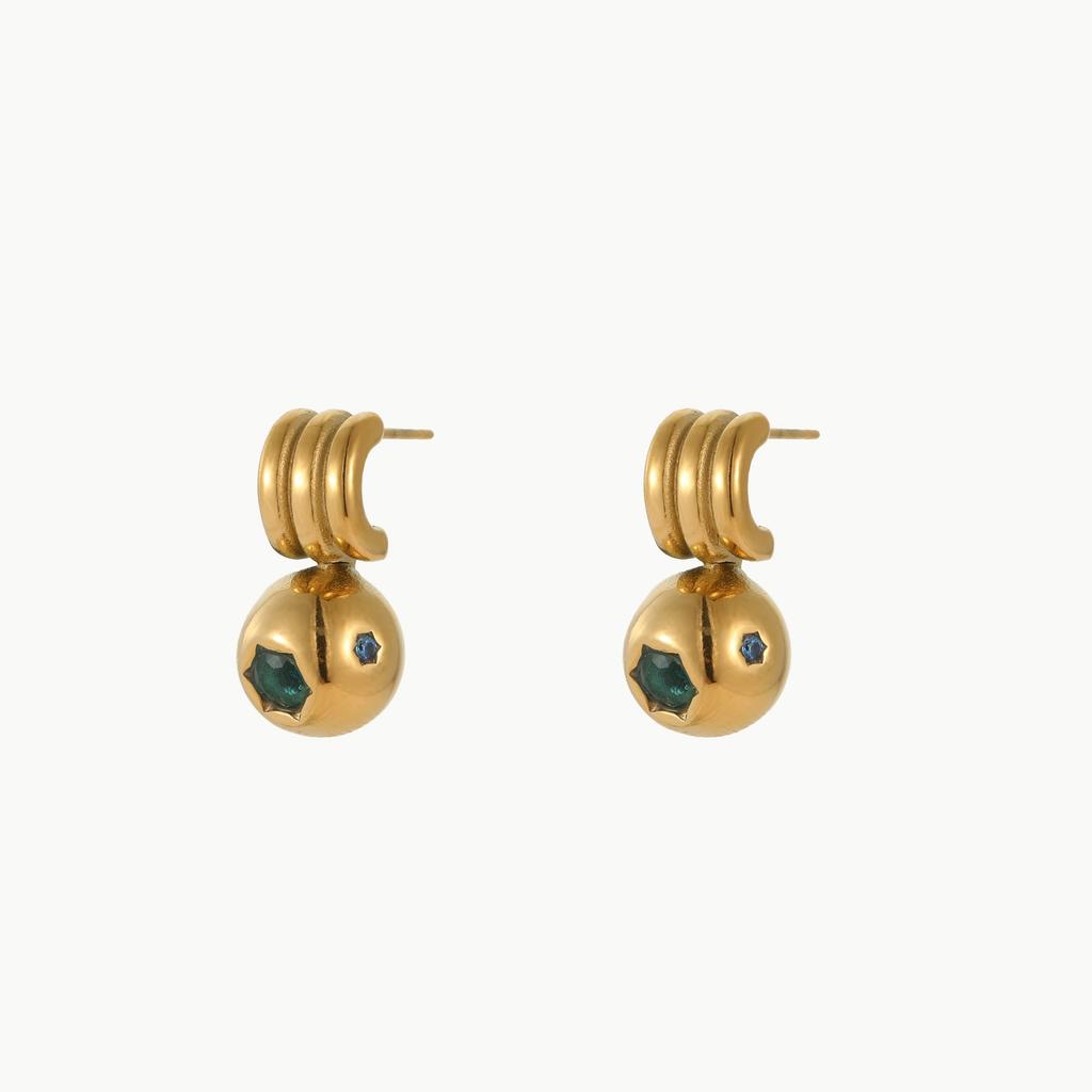 GEMCHIC Women's Fashion Geometric Zircon Ball Drop Earrings Gold Plated Stainless Steel Studs