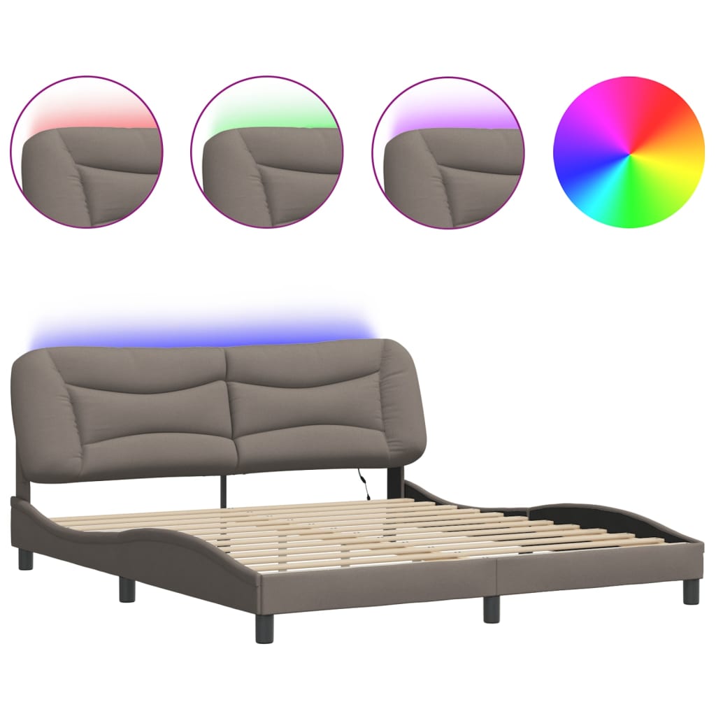 LED Bed Frame without Mattress Hvar Taupe 180x200 cm Fabric
