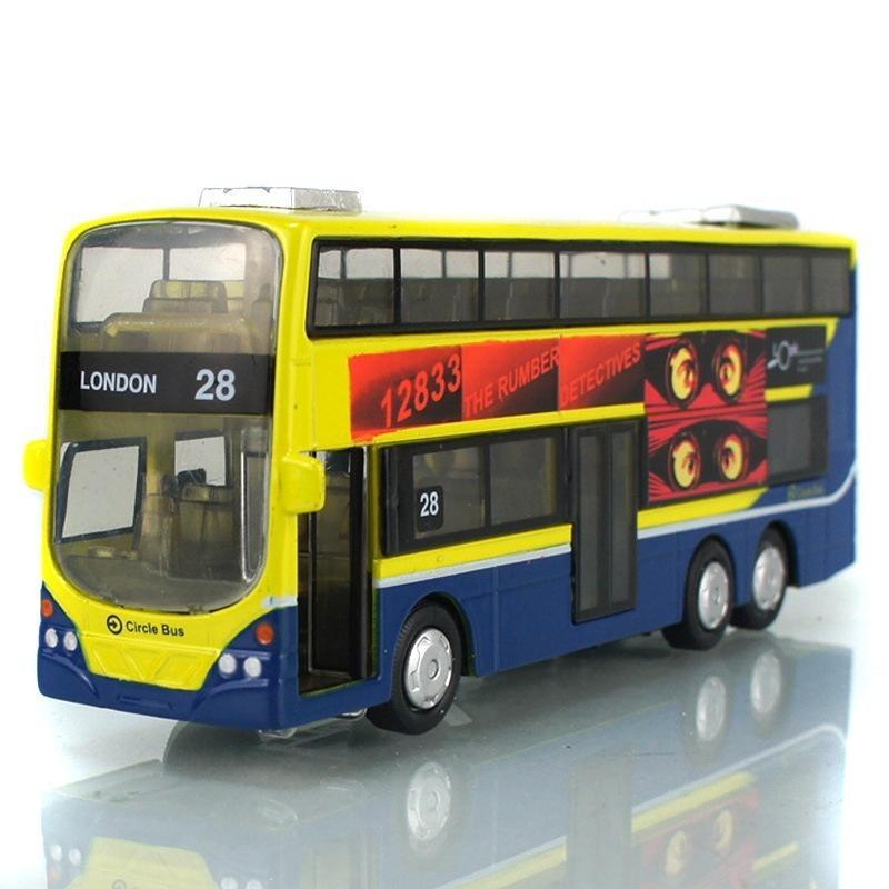 1:43 Kids Toys Double Decker Bus Cool Metal Vehicle Cars Model for Music Pull Back Cars Miniatures