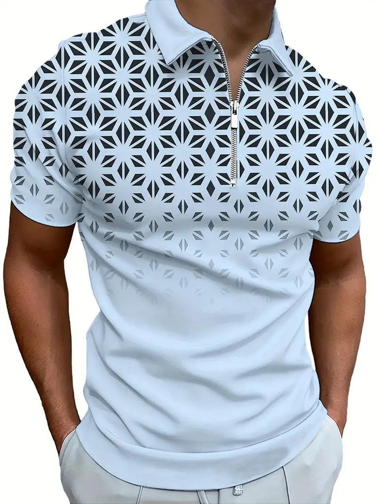Essential starry constellation short-sleeve polo, trendy casual men's top.