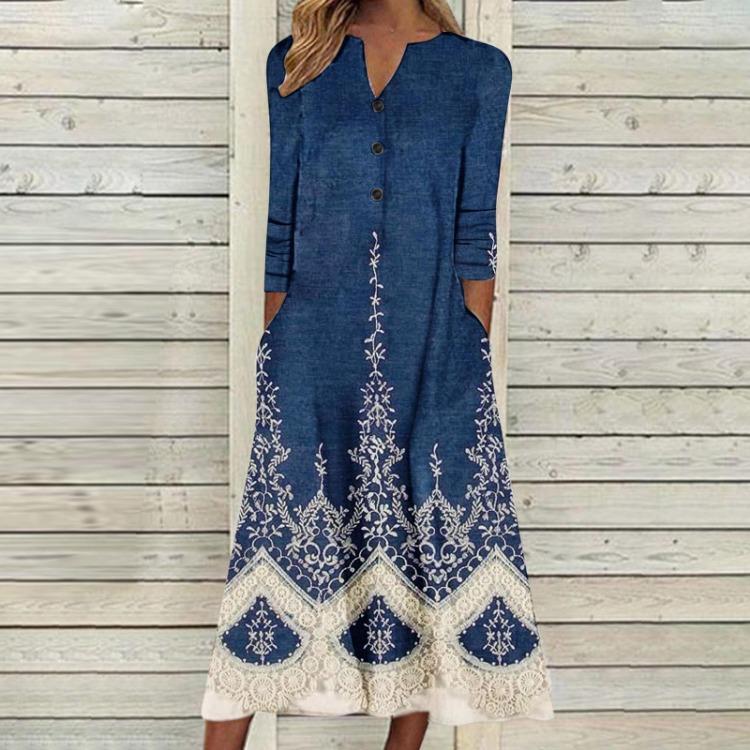 Женское осеннее платье макси с принтом, длинный рукав, открытая грудь, юбка